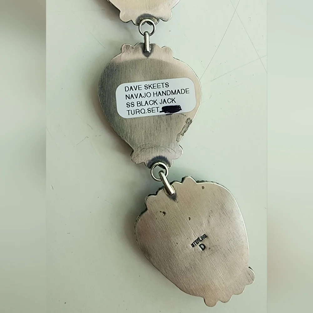 Dave Skeets Blackjack Turquoise Lariat And Earrings Set Sterling BIG - Picture 5 of 6